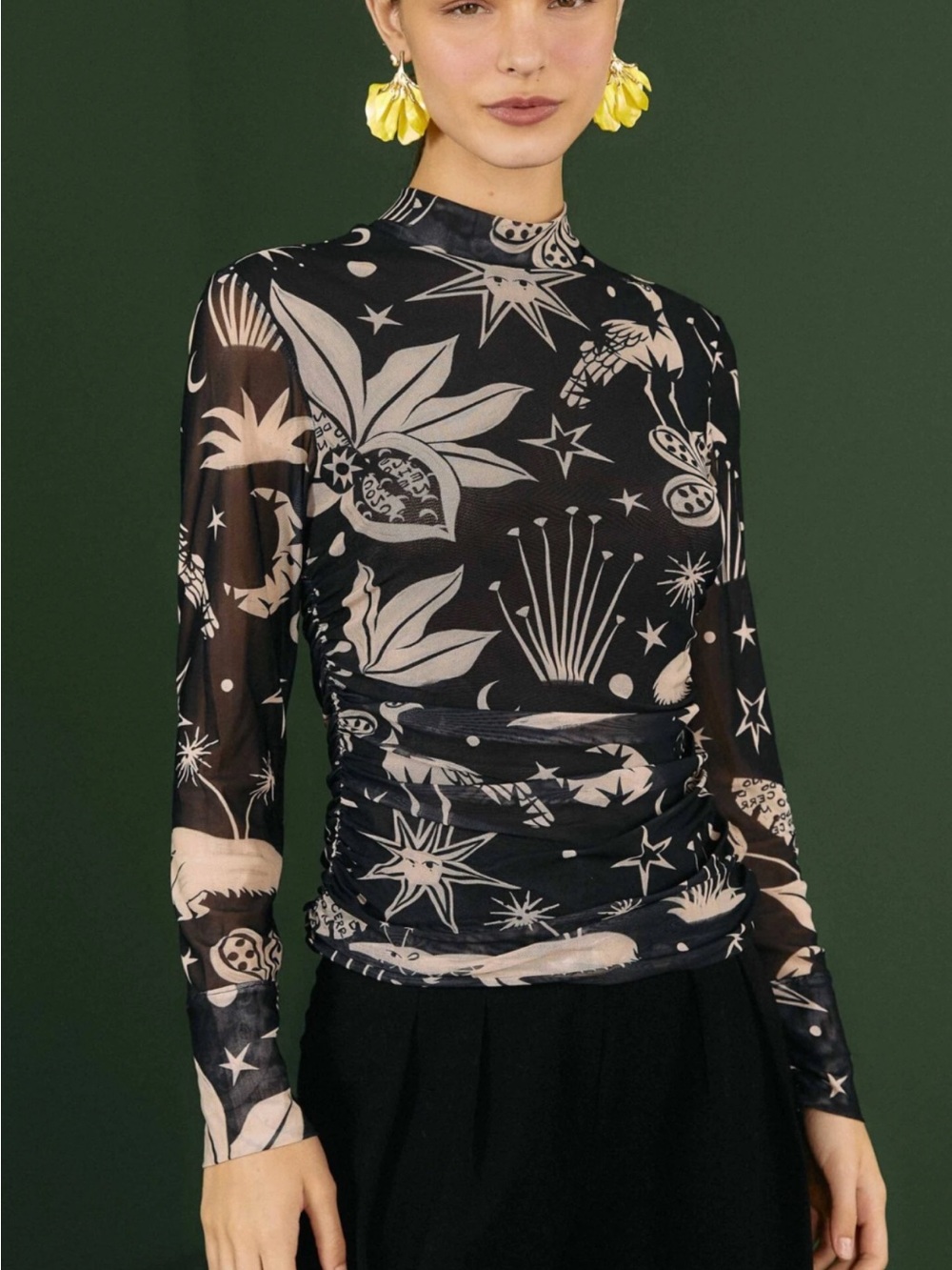 Like New Farm Rio Cerrado Sky Tulle/Mesh Mock Neck Top small